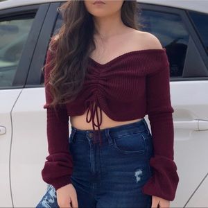 PrettyLittleThing Knit Tie Front Long Sleeve Crop